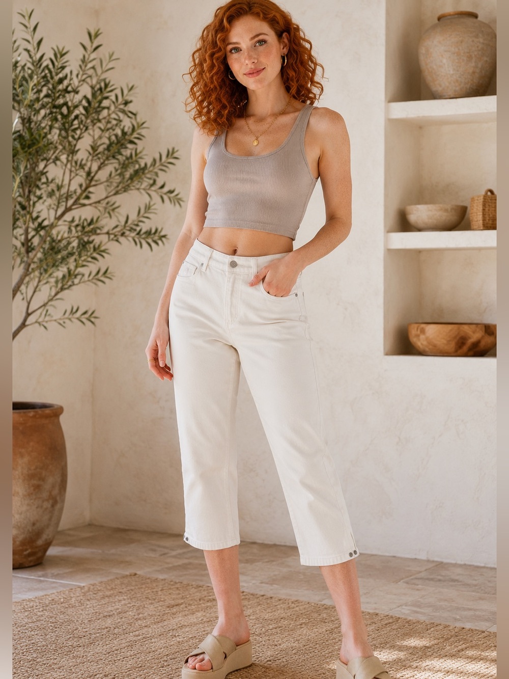 Gloria Vanderbilt High Rise Capri Pants Size 10 New White Stretch Crop